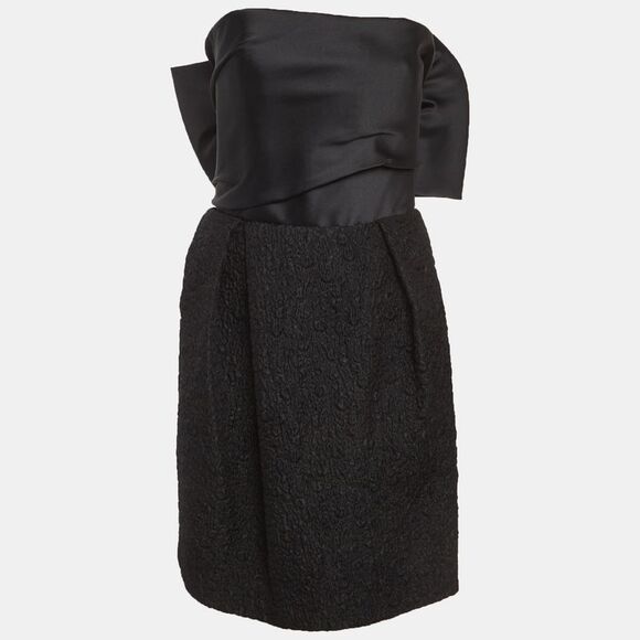 Lanvin Dresses & Skirts - Lanvin Black Satin And Textured Jacquard Bow Detail Strapless Mini Dress M